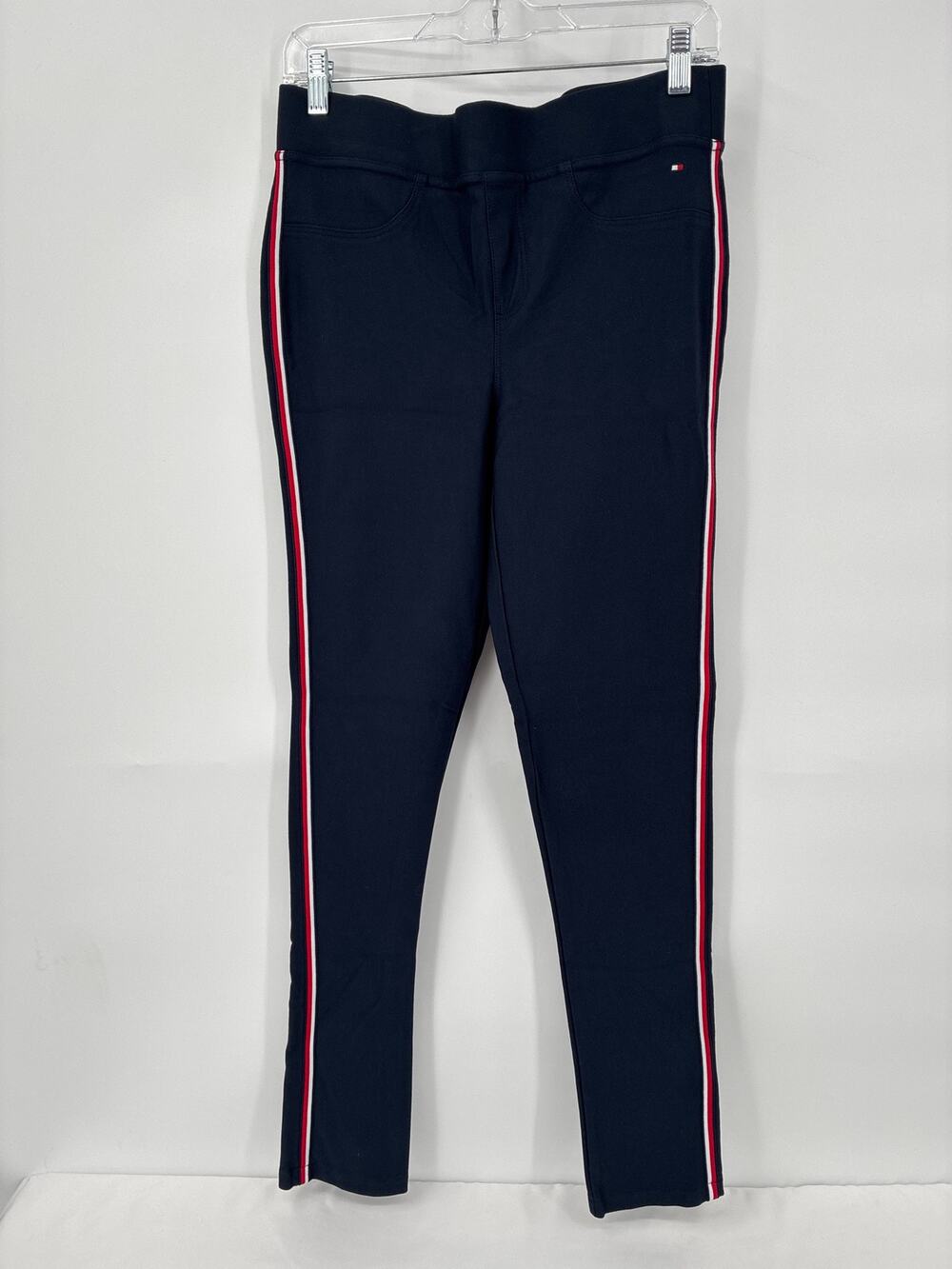 Tommy Hilfiger Navy Blue Red Stripe Ponte Knit Stretch Leggings Medium